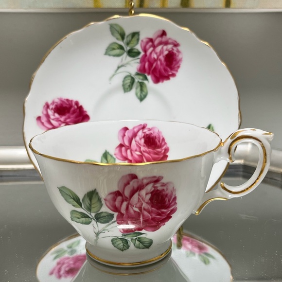 Crown Staffordshire Other - Crown Staffordshire Pink Flower Fine Bone China England Teacup and Saucer